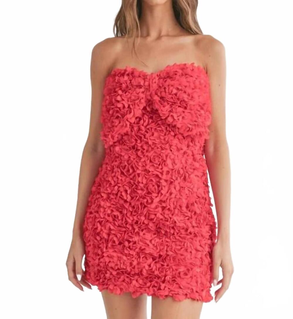 NEW KLESIS floral applique mini dress with front large bow in red - Picture 3 of 4